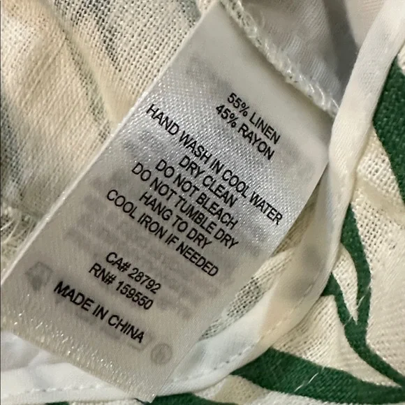 NEW Linen Blend Macaw Elegance Green Cream Leafy Tropical Print Wide Leg Pants S - Picture 9 of 17